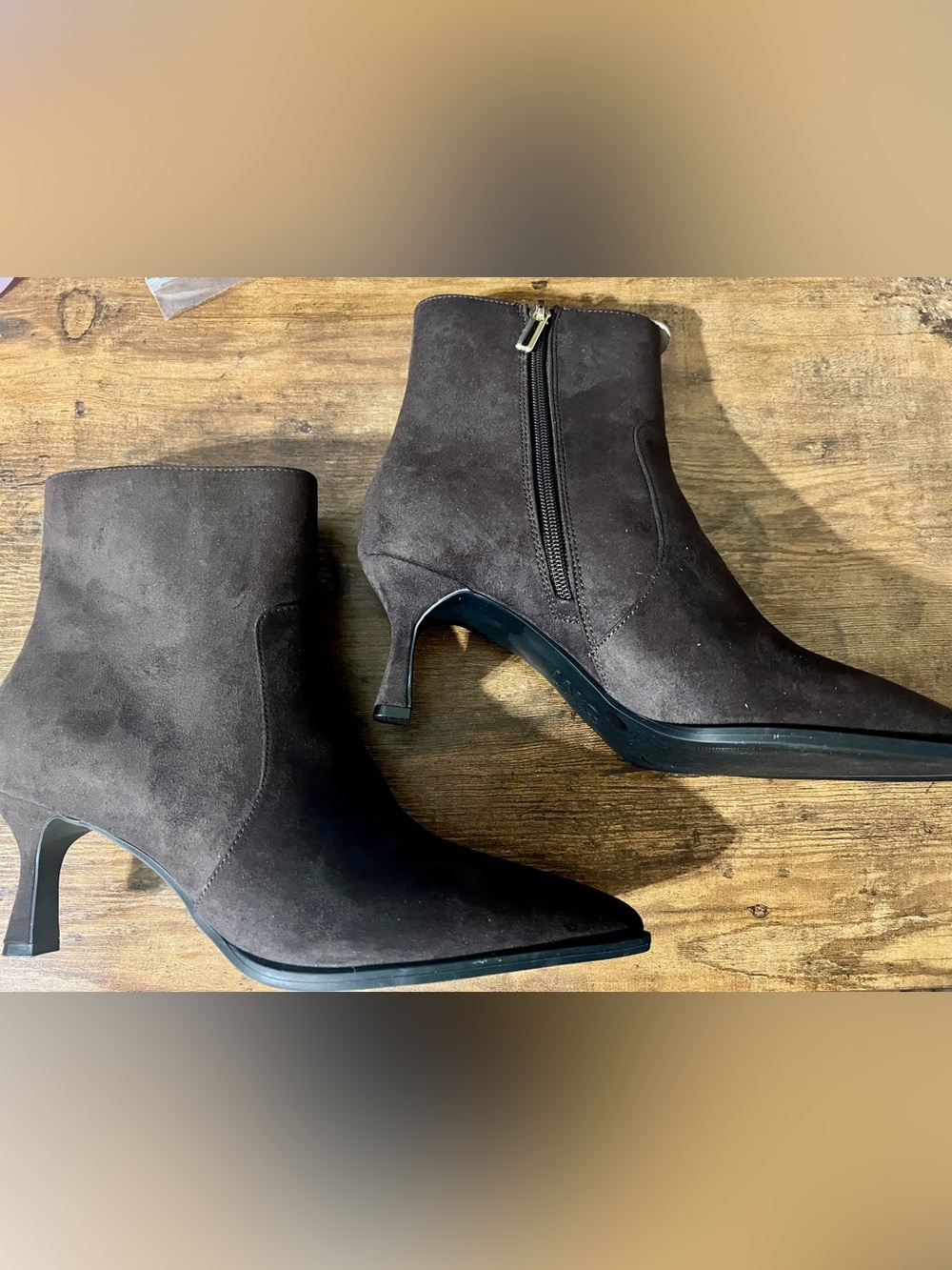 INC Suede Ankle Boots with kitten heels - Rich Truffle Brown 10